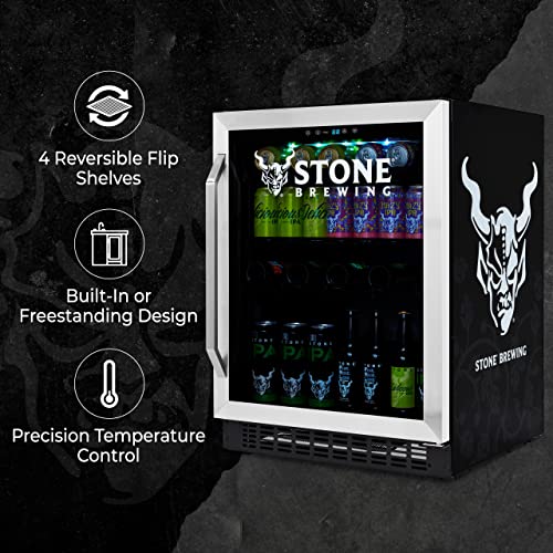 NewAir Stone Brewing 180 Can FlipShelf Beverage and Beer Refrigerator, 24” Built-In or Freestanding Wine Cooler with Reversible Shelves, Perfect for Bar, Gamer Room, or Office