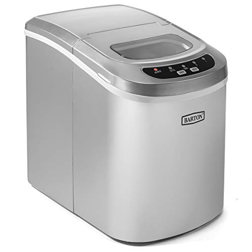 Barton Portable Ice Maker Machine for Counter Top Makes 26 lbs Per Day Ice Cubes Ready in 6 Minutes Ice Maker w/Ice Scoop (Silver)