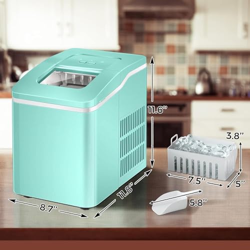 ARLIME Countertop Ice Maker Machine Portable Compact Ice Cube Maker, 9 Ice Ready in 8 Mins, 26Lbs/24H, Self-Cleaning Electric Ice Maker with Scoop and Basket for Home, Office, Party, Bar (Green)