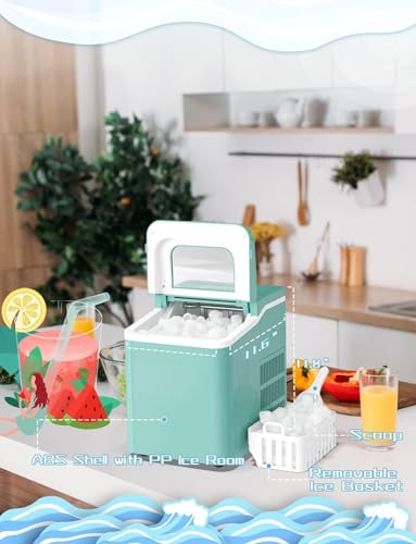 ARLIME Countertop Ice Maker Machine Portable Compact Ice Cube Maker, 9 Ice Ready in 8 Mins, 26Lbs/24H, Self-Cleaning Electric Ice Maker with Scoop and Basket for Home, Office, Party, Bar (Green)