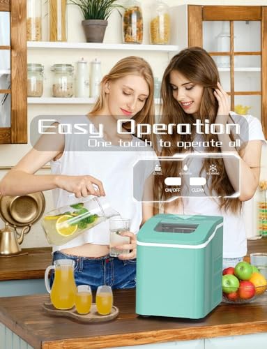 ARLIME Countertop Ice Maker Machine Portable Compact Ice Cube Maker, 9 Ice Ready in 8 Mins, 26Lbs/24H, Self-Cleaning Electric Ice Maker with Scoop and Basket for Home, Office, Party, Bar (Green)