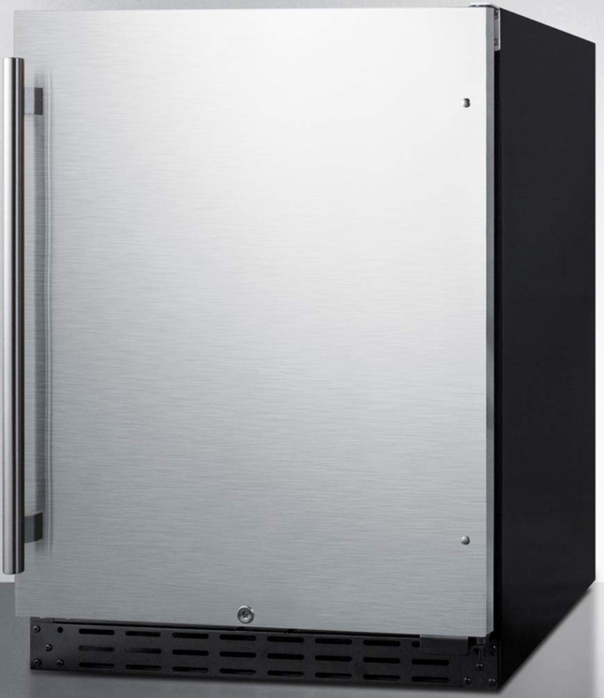 Summit Appliance AL55 Built-in Undercounter ADA Compliant 4.2 cu.ft. 24" Wide All-refrigerator with Stainless Steel Door, Black Cabinet, Door Storage, Lock, Digital Controls and White Interior