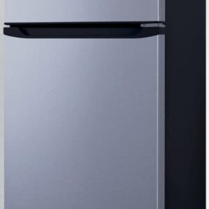 Summit Appliance FF1293SSIM 24" Wide Top Mount Frost-Free Refrigerator-Freezer with Icemaker in Stainless Steel Look, Black Cabinet, Adjustable Thermostat, Door Storage, Interior LED Lighting