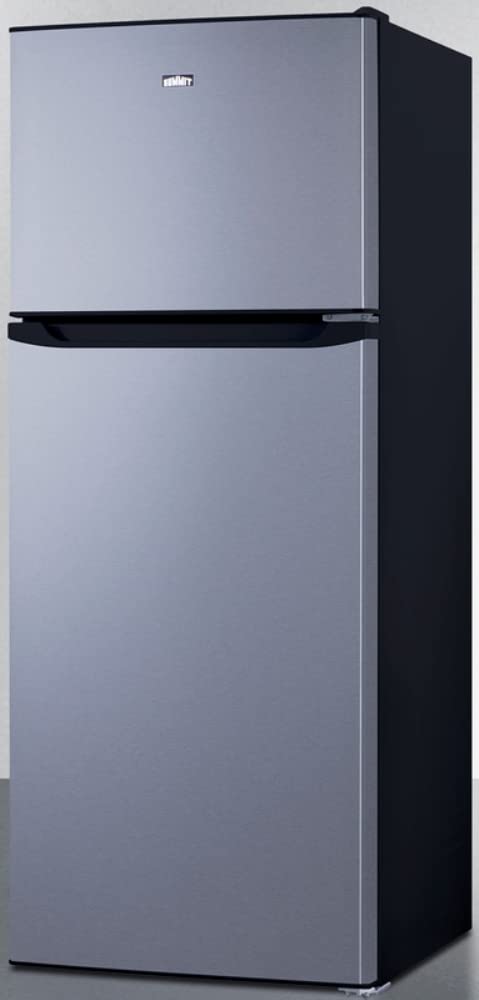 Summit Appliance FF1293SSIM 24" Wide Top Mount Frost-Free Refrigerator-Freezer with Icemaker in Stainless Steel Look, Black Cabinet, Adjustable Thermostat, Door Storage, Interior LED Lighting