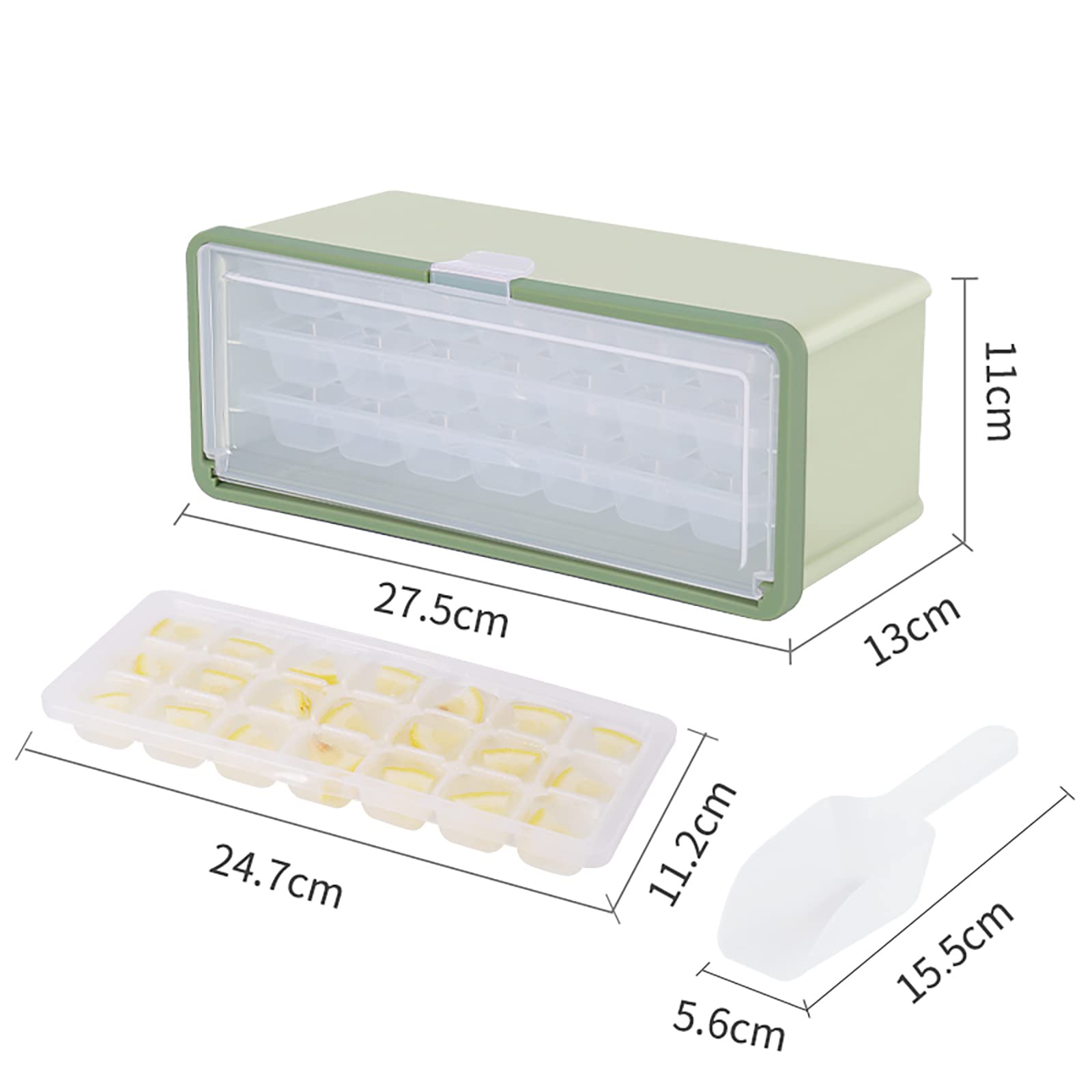 PYANGUHAI Ice Cube Tray with Lid and Bin, Bucket, Maker Substitutes， Comes Container, Scoop Cover Release Box Container for Freezer (Green)