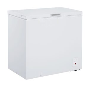 magic cool mccf7wi chest freezer with adjustable temperature control, free-standing with single flip-up lid, manual defrost with drain perfect for homes, garages, basements, 7-cu.ft, white