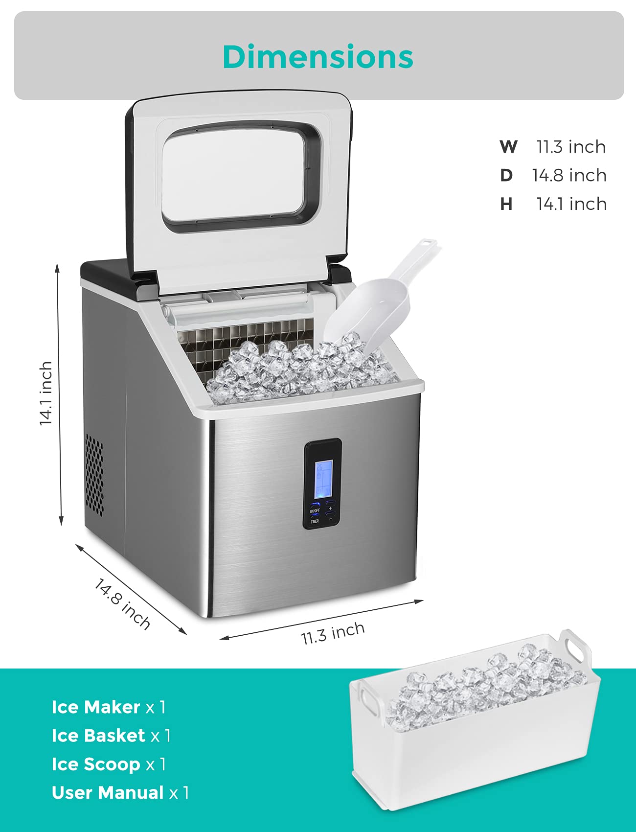 SOUKOO Ice Maker Countertop with 40lbs/Day (18F)…