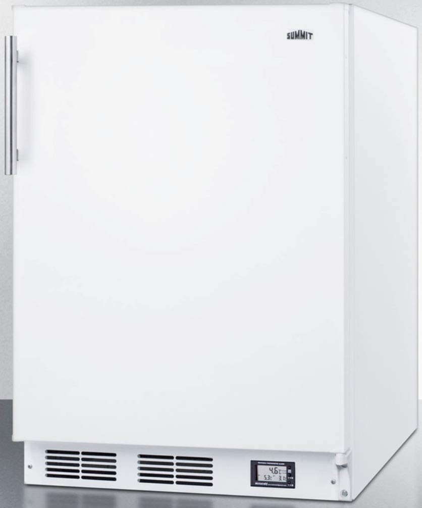 Summit Appliance BKRF661 Counter Height 24" Wide Break Room Refrigerator-Freezer in White with NIST Calibrated Thermometer, Cycle Defrost Adjustable Thermostat and High/Low Temperature Alarm