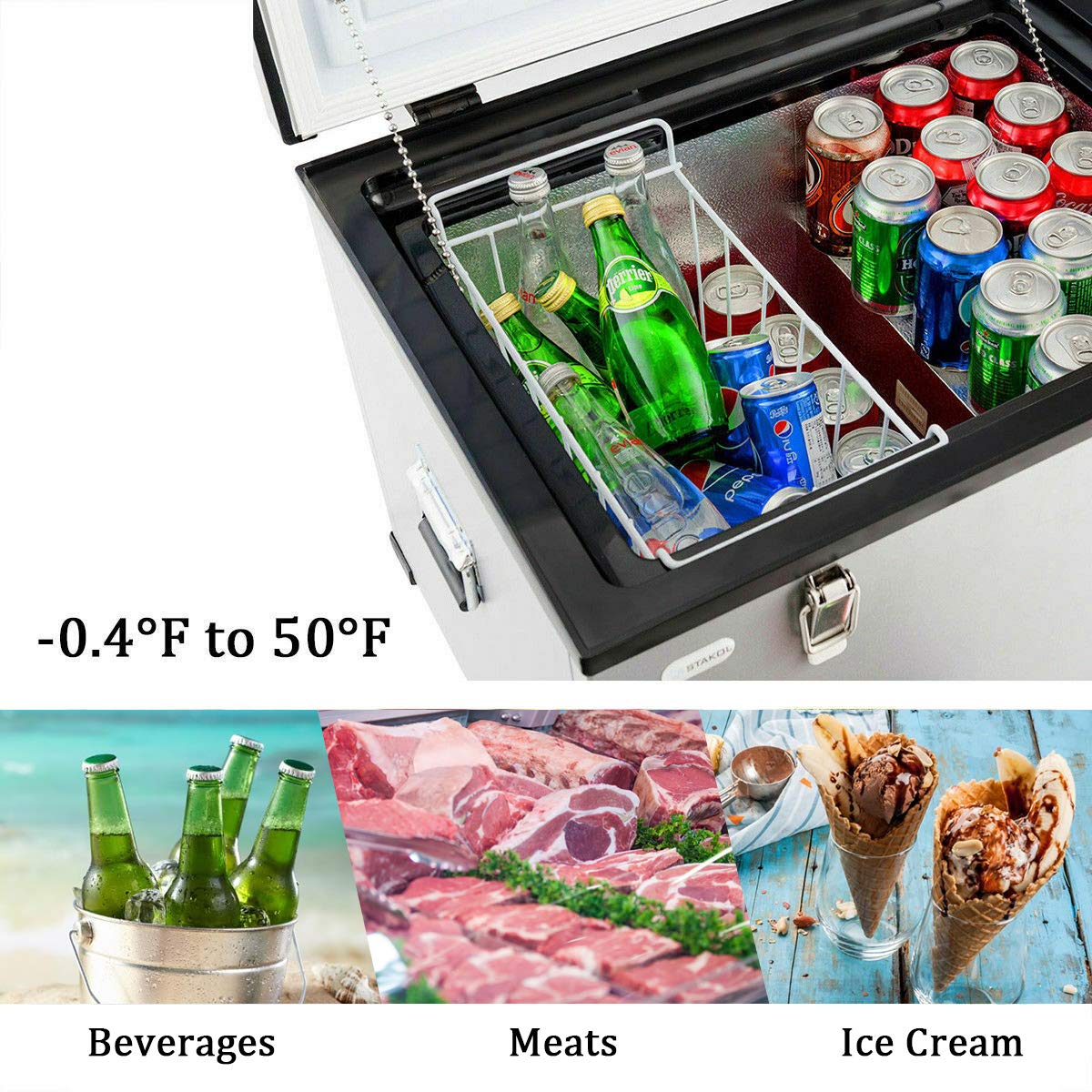 COSTWAY Chest Freezer, 63-Quart Compressor Travel Refrigerator with 3 Levels, -0.4°F to 50°F, Adjustable Temperature, LCD Display, 2.3 Cu.ft Single Door Vehicle Fridge for Car, Home, Camping
