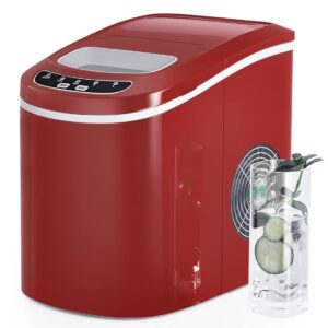 simoe electric ice maker machine for countertop, 26-1/2 lbs/24 h ice making machine with 9 ice cubes ready in 6 min, portable ice cube machine with scope & basket (red)