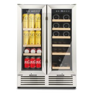 tcfundy wine and beverage refrigerator, 2-in-1 beverage and wine cooler dual zone, holds 18 bottles and 57 cans, independent temperature control, built-in or freestanding fridge