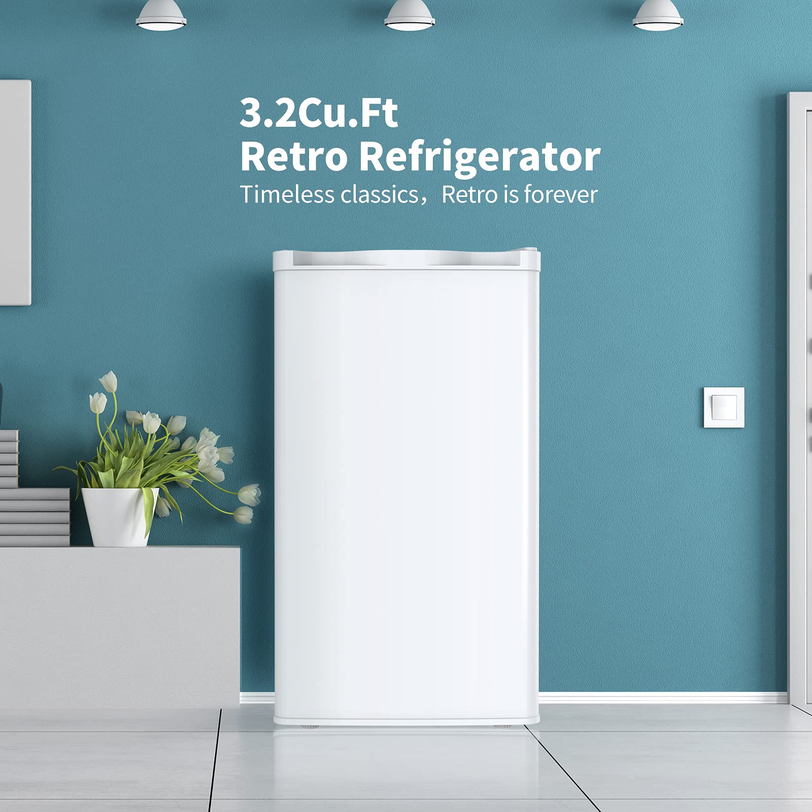 3.2 Cu. Ft Mini Refrigerator Small Drink Food Storage Machine Compact Refrigerator for Dorm, Garage, Camper, Basement or Office, Single Door Mini Fridge, White