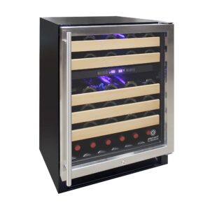 Vinotemp EL-46WCST 46 Bottle Cooler Refrigerator Freestanding or Built-in Wine Fridge with Dual Zone Temperature Control, Front Venting with Glass Door and Safety Lock, Black, Stainless w/Wood Shelves