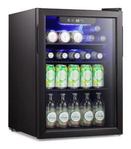 xbeauty 120 cans wine cooler refrigerator with temperature control cabinet beverage refrigerator low noise freestanding wine refrigerator for home/office/bar（noble black）