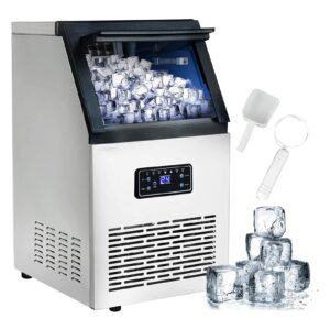 freestanding ice maker stainless steel automatic ice machine/commercial-under counter for restaurant bar cafe, ice basket, timer & auto clean white