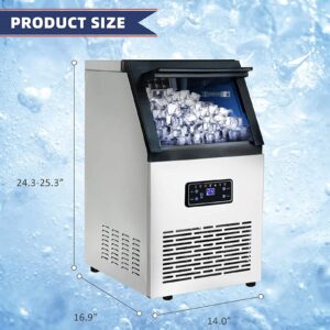 Freestanding Ice Maker Stainless Steel Automatic Ice Machine/Commercial-Under Counter for Restaurant Bar Cafe, Ice Basket, Timer & Auto Clean White