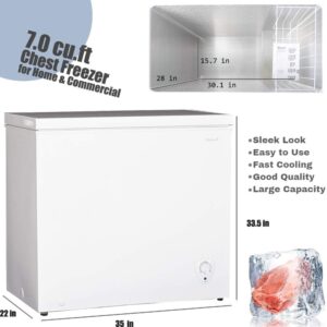 Smad 7 cu ft Chest Freezer with Hanging Removable Basket for Meat Fish Ice Shop Hotel Restaurant Grocery Large Family, -4 to 6.8 Degrees, White