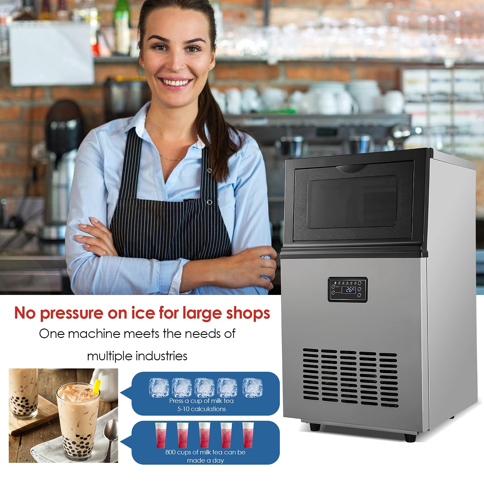 Vogvigo Commercial Ice Maker,100LBS/24H,30LBS Storage Capacity, 36 Ice Cubes Ready Within 20 Mins Stainless Steel Freestanding Ice Machine for Home, Restaurant