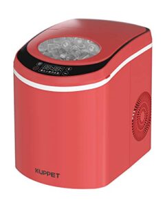 kuppet portable ice maker machine for countertop with led display self-cleaning electric ice maker with scoop and basket, 9 ice cubes ready in 6 mins, 26 lbs ice in 24 hrs(red)