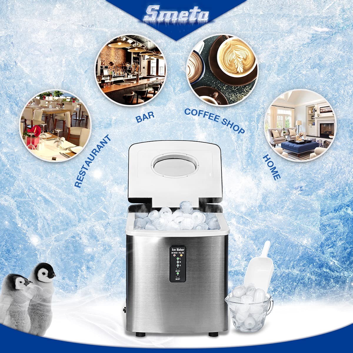 Ice Maker Machine Countertop Stainless Steel |Compact Ice Maker, ‎3 Size Bullet Ice Ready in 8 Mins, 30Lbs/24H, Portable Ice Cube Maker with Scoop Basket, for Home/Kitchen/Office/Bar