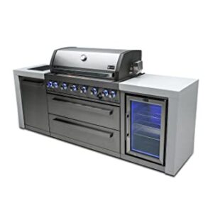 Mont Alpi MAi805-DFC 44-inch 6-Burner 115000 BTU Deluxe Stainless Steel Island Outdoor Kitchen Gas Barbecue Grill+ Fridge Cabinet + Granite Countertops and Sides + Infrared Side Burner