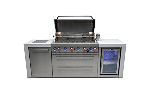 Mont Alpi MAi805-DFC 44-inch 6-Burner 115000 BTU Deluxe Stainless Steel Island Outdoor Kitchen Gas Barbecue Grill+ Fridge Cabinet + Granite Countertops and Sides + Infrared Side Burner