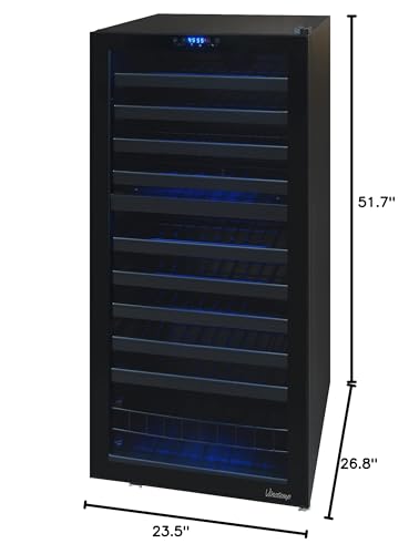 Vinotemp VT-122TS-2Z Cellar Cooler Refrigerator,Dual Zone Freestanding Wine Fridge with Adjustable Temperature Control, Glass Door and Safety Lock, 110 Bottle, Black, 24-Inch