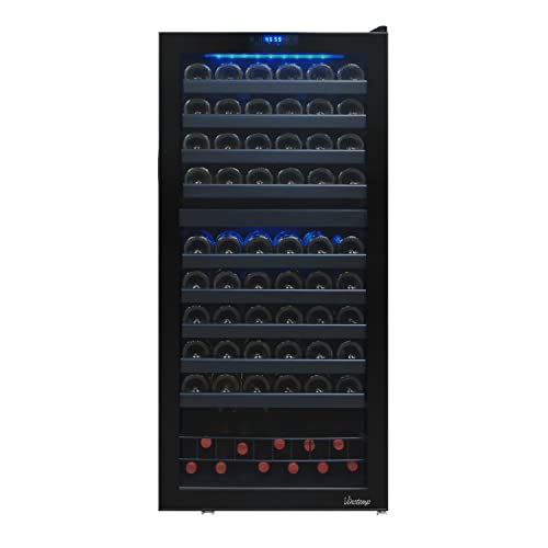 Vinotemp VT-122TS-2Z Cellar Cooler Refrigerator,Dual Zone Freestanding Wine Fridge with Adjustable Temperature Control, Glass Door and Safety Lock, 110 Bottle, Black, 24-Inch