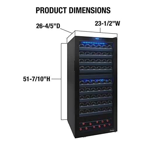 Vinotemp VT-122TS-2Z Cellar Cooler Refrigerator,Dual Zone Freestanding Wine Fridge with Adjustable Temperature Control, Glass Door and Safety Lock, 110 Bottle, Black, 24-Inch