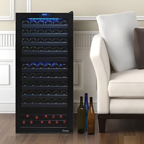 Vinotemp VT-122TS-2Z Cellar Cooler Refrigerator,Dual Zone Freestanding Wine Fridge with Adjustable Temperature Control, Glass Door and Safety Lock, 110 Bottle, Black, 24-Inch