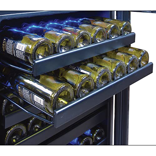 Vinotemp VT-122TS-2Z Cellar Cooler Refrigerator,Dual Zone Freestanding Wine Fridge with Adjustable Temperature Control, Glass Door and Safety Lock, 110 Bottle, Black, 24-Inch