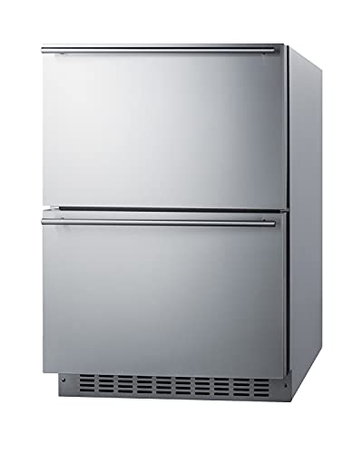 Summit Appliance SPRF34D 24" Wide 2-Drawer Refrigerator-Freezer; 3.9 cu.ft. Capacity; Frost-free Operation; Built-in Capable; Stainless Steel Construction; LED Lighting and Adjustable Drawer Dividers
