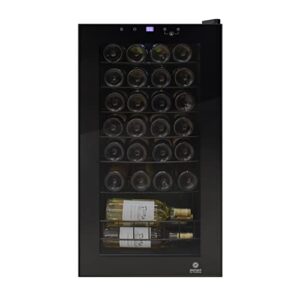 vinotemp el-28ts 28 bottle cooler refrigerator, freestanding wine fridge with touch screen adjustable temperature control, dual-paned glass door and safety lock, black