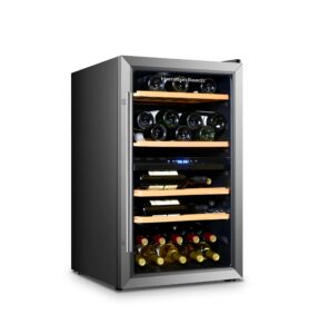 hamilton beach hbwf4300, 43-bottle wine cooler fridge cellar with wooden shelves, digital control, mirror finish