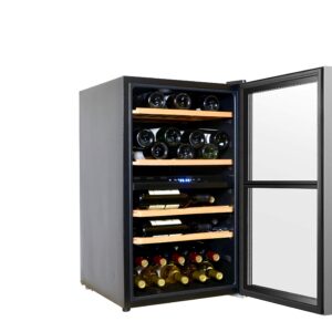 Hamilton Beach HBWF4300, 43-Bottle Wine Cooler Fridge Cellar with Wooden Shelves, Digital Control, Mirror Finish