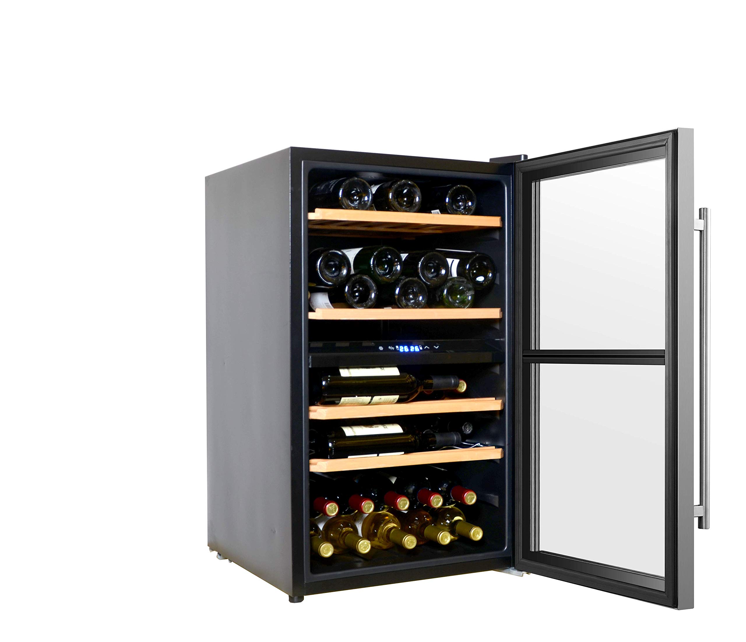Hamilton Beach HBWF4300, 43-Bottle Wine Cooler Fridge Cellar with Wooden Shelves, Digital Control, Mirror Finish