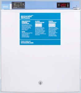summit appliance summit fs24lmed2 accucold med2 19 inch wide 1.4 cu. ft. free standing medical freezer with digital display and door lock