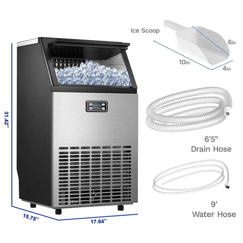 Undercounter Commercial Ice Maker Machine, 100 LBS/24H with 33LBS Large-Capacity, Freestanding|Countertop Ice Machine with Scoops for Commercial Use Bar, Coffee Shop, Restaurant, Office, Garage, Home