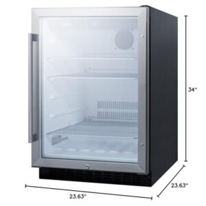 Summit SCR2464 24" Built-In Undercounter Glass Door Beverage Center with Lock, Glass/Black