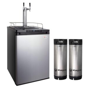 kegco hbk309s-2k full-size digital homebrew kegerator dual faucet stainless with ball lock keg, 1 count