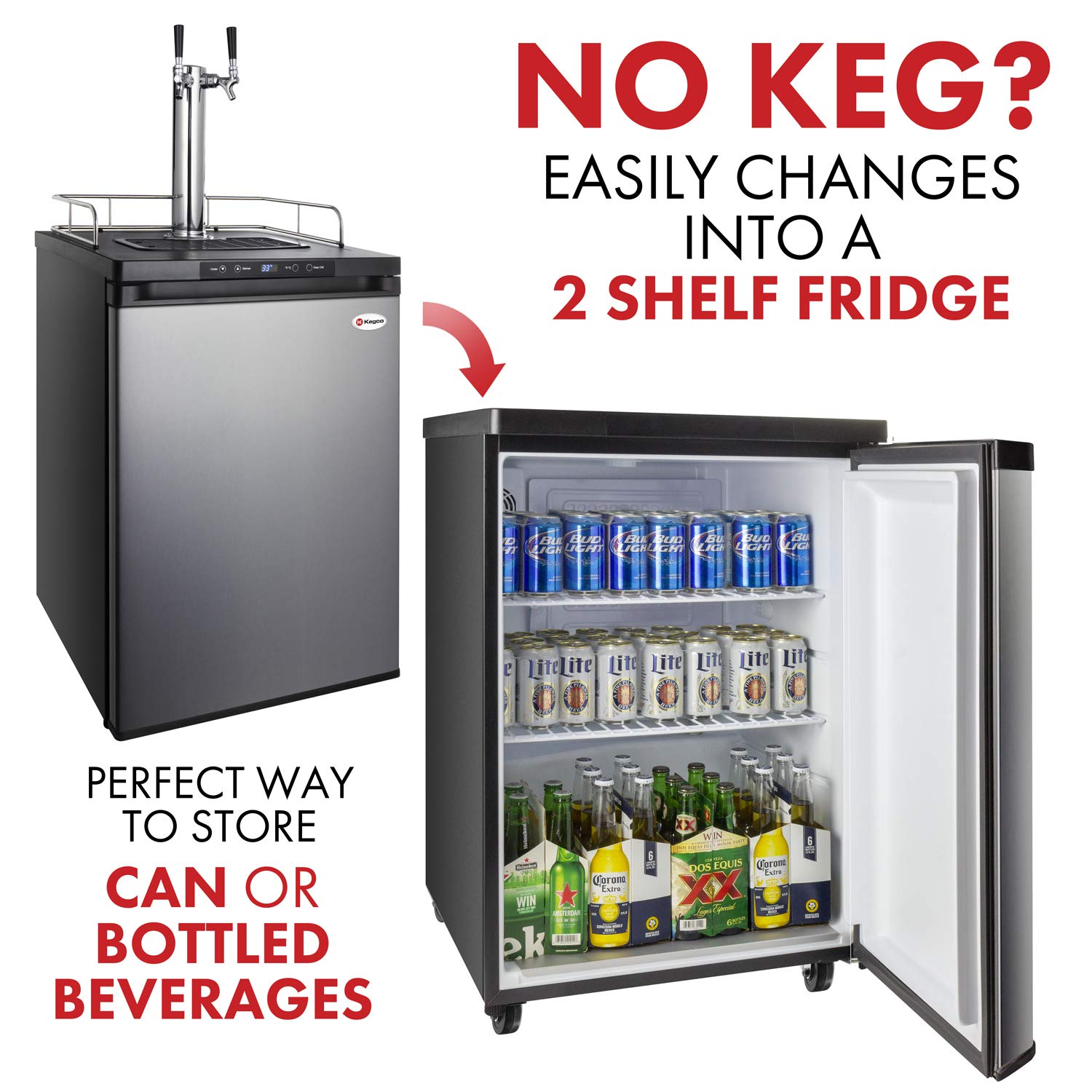 Kegco HBK309S-2K Full-Size Digital Homebrew Kegerator Dual Faucet Stainless with Ball Lock Keg, 1 count