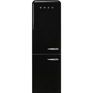 smeg fab32 50's retro style aesthetic bottom freezer refrigerator with 11.17 cu total capacity, multiflow cooling system, adjustable glass shelves 24-inches, black left hand hinge