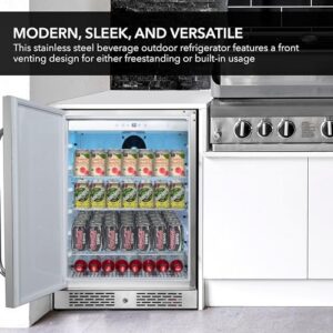 Whynter BOR-53024-SSW Built-in Outdoor 5.3 cu.ft. Beverage Refrigerator Cooler, Stainless Steel, One Size, 24" wide, Silver