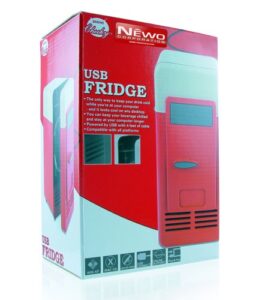 mini usb-powered fridge cooler for beverage drink cans in cubicle and home office (red)