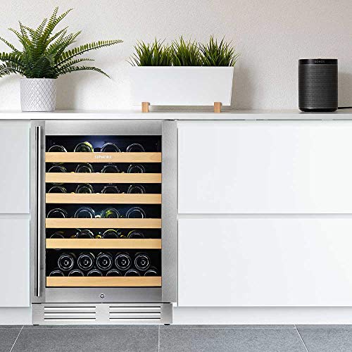 SIPMORE Wine Cooler Built-in Multi-Size Bottle, TS-2 series Wine refrigerator, Double-Layer Tempered Glass Door, Stainless Steel, Front Ventilation (24 Inch 51 Bottles)