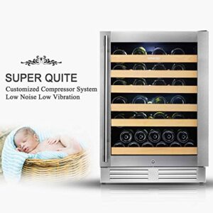 SIPMORE Wine Cooler Built-in Multi-Size Bottle, TS-2 series Wine refrigerator, Double-Layer Tempered Glass Door, Stainless Steel, Front Ventilation (24 Inch 51 Bottles)