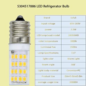 kzfuli 5304517886 Refrigerator LED Bulb. Compatible with 5304498578 KEID28a KEL2811 Refrigerator. E17 Wide Voltage Design 85V-265V 3.5W 2Pcs (Warm Light)