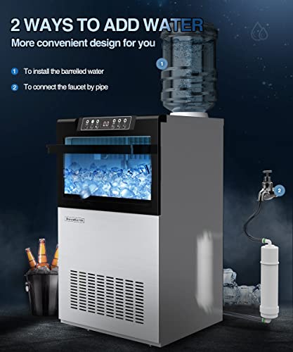 RovaEarth Commercial Ice Maker Machine 220LBS/24H with 55LBS Storage Bin, ETL Approved,96 Ice Cubes Ready in 8-15 Mins, Stainless Steel Freestanding Ice Machine for Home/Office/Bar/Coffee Shop