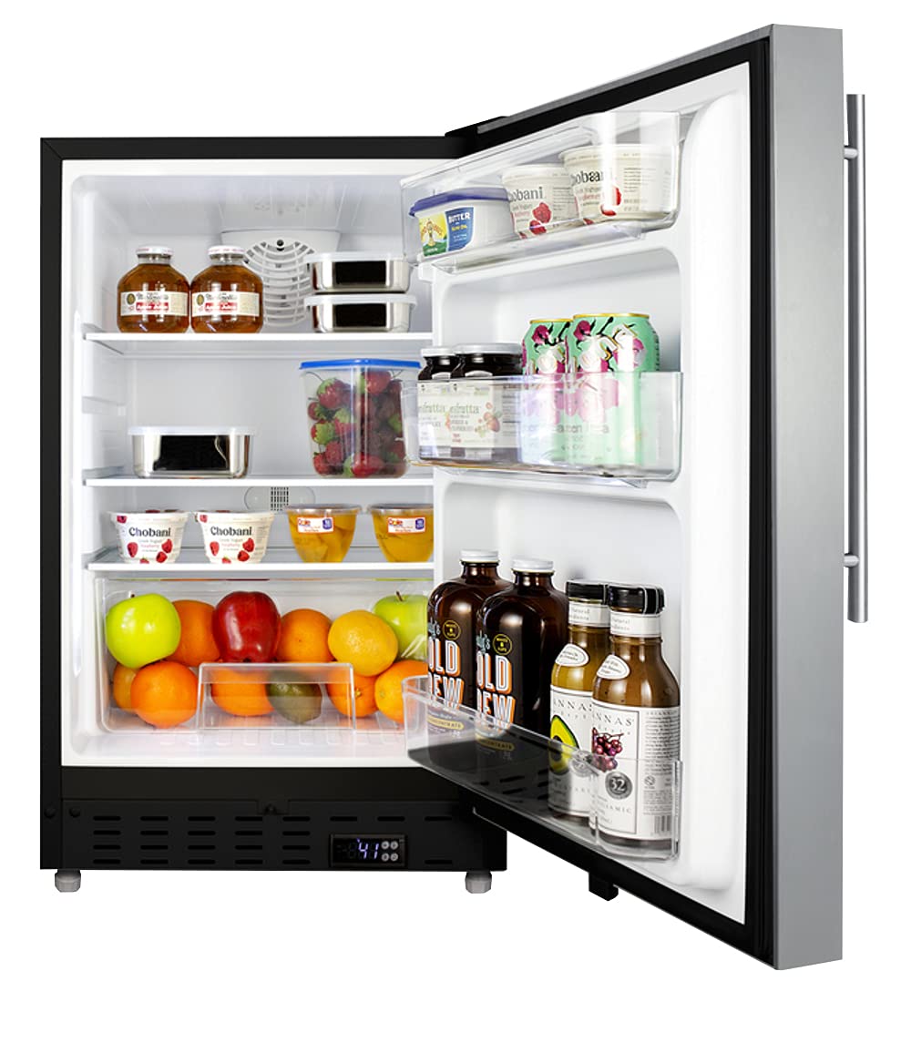 Summit Appliance ALR47BSSHV 20" Wide Built-In All-Refrigerator, ADA Compliant, Adjustable Thermostat, 3.53 cu.ft Capacity, Removable Door Racks, Temperature Alarms, Automatic Defrost