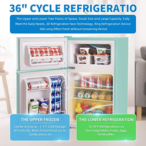LHRIVER 3.2 Cubic Feet Compact Refrigerator with Freezer,Adjustable Mechanical Thermostat, Energy Saving, Compact Beverage Refrigerator with LED Use for Dorm, Apartment